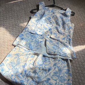 SHEIN Blue and White Floral Skirt Set
